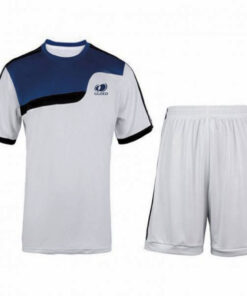 Set of matching customized soccer jersey, shorts, socks.