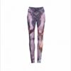 Assortment of wholesale leggings including camo print, heather black, and blue ombre.