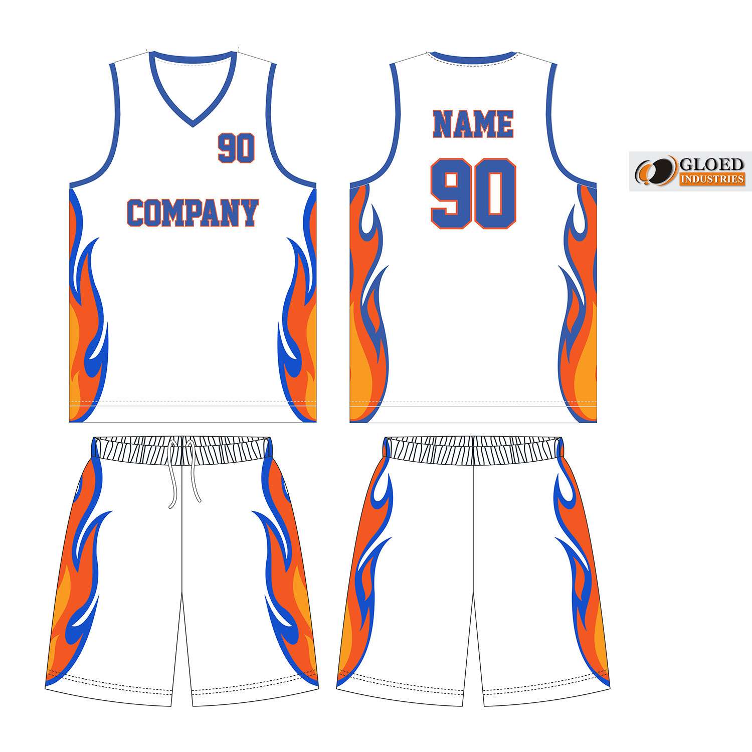 White basketball jersey with mesh inserts showcasing large logo graphic on front. Part of full uniform set.