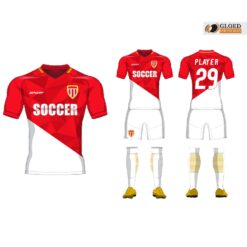 Set of matching soccer jerseys, shorts and socks.