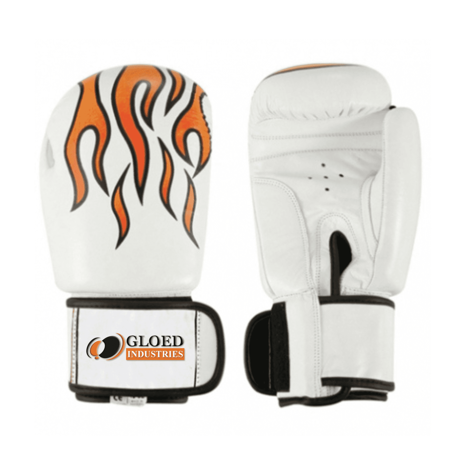 White custom boxing gloves with embroidered logo.