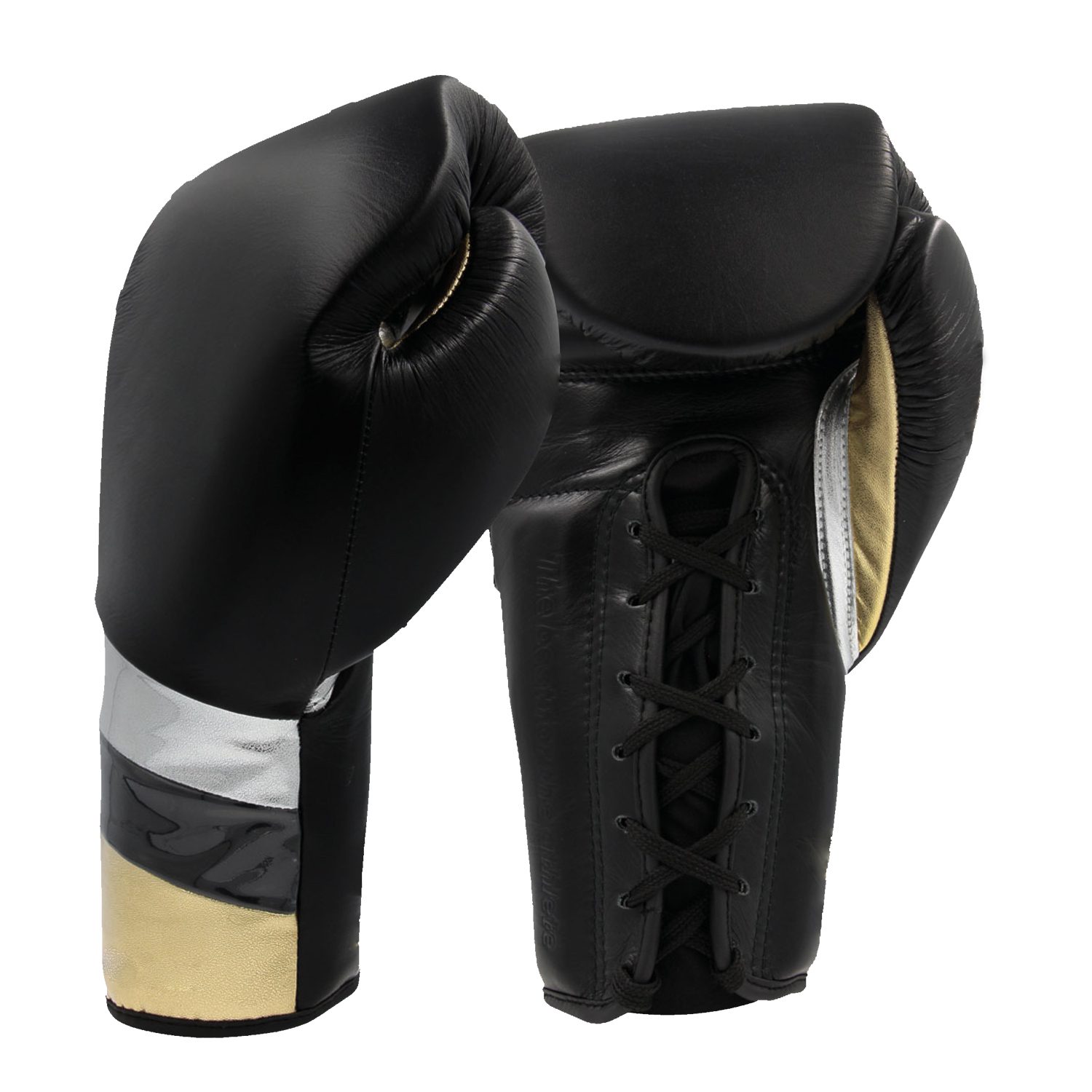 Black custom made leather boxing gloves with embroidered white.
