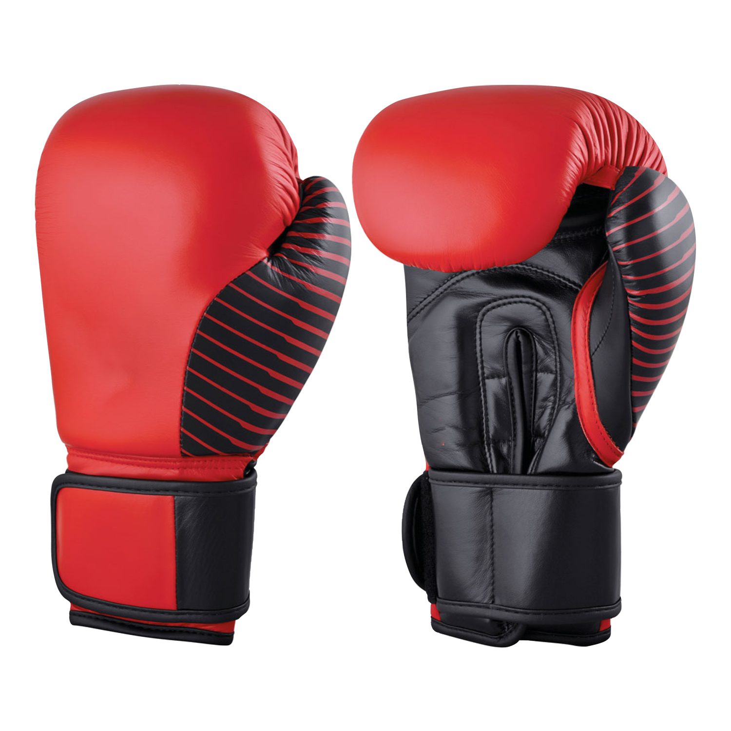 Red custom boxing gloves with black embroidered logo.