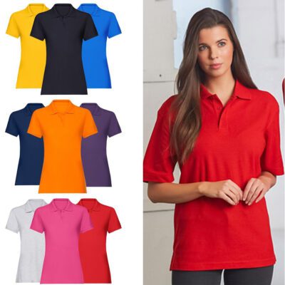 Women's Plain Polo T-Shirt Ladies Short Sleeve Knitted Collar Regular Fit TShirt